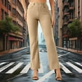 thumbnail image 2 of WomensPants Solid Color Office Trousers With Elastic Waist Straight Leg Comfortable for Work Breathable Beige L, 2 of 8