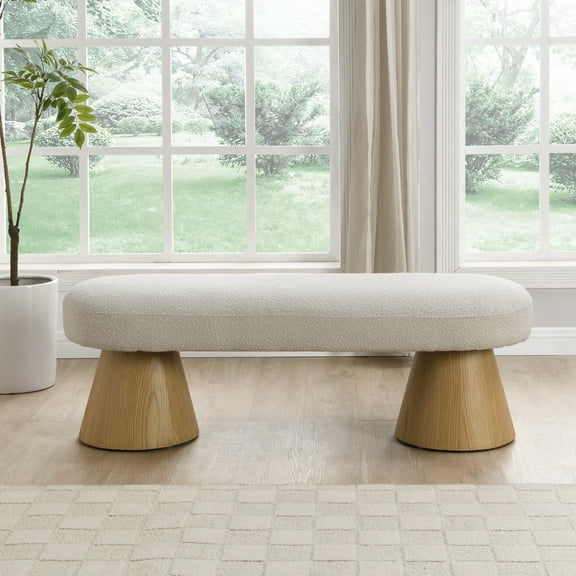 Christopher Knight Home Scandinavian 49" Entryway Bench, Boucle Upholstered Ottoman, Beige