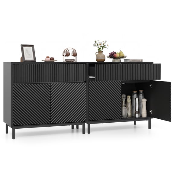 Gymax 2PCS Buffet Cabinet w/Storage Coffee Bar Console Table w/2 Doors & 1 Drawer