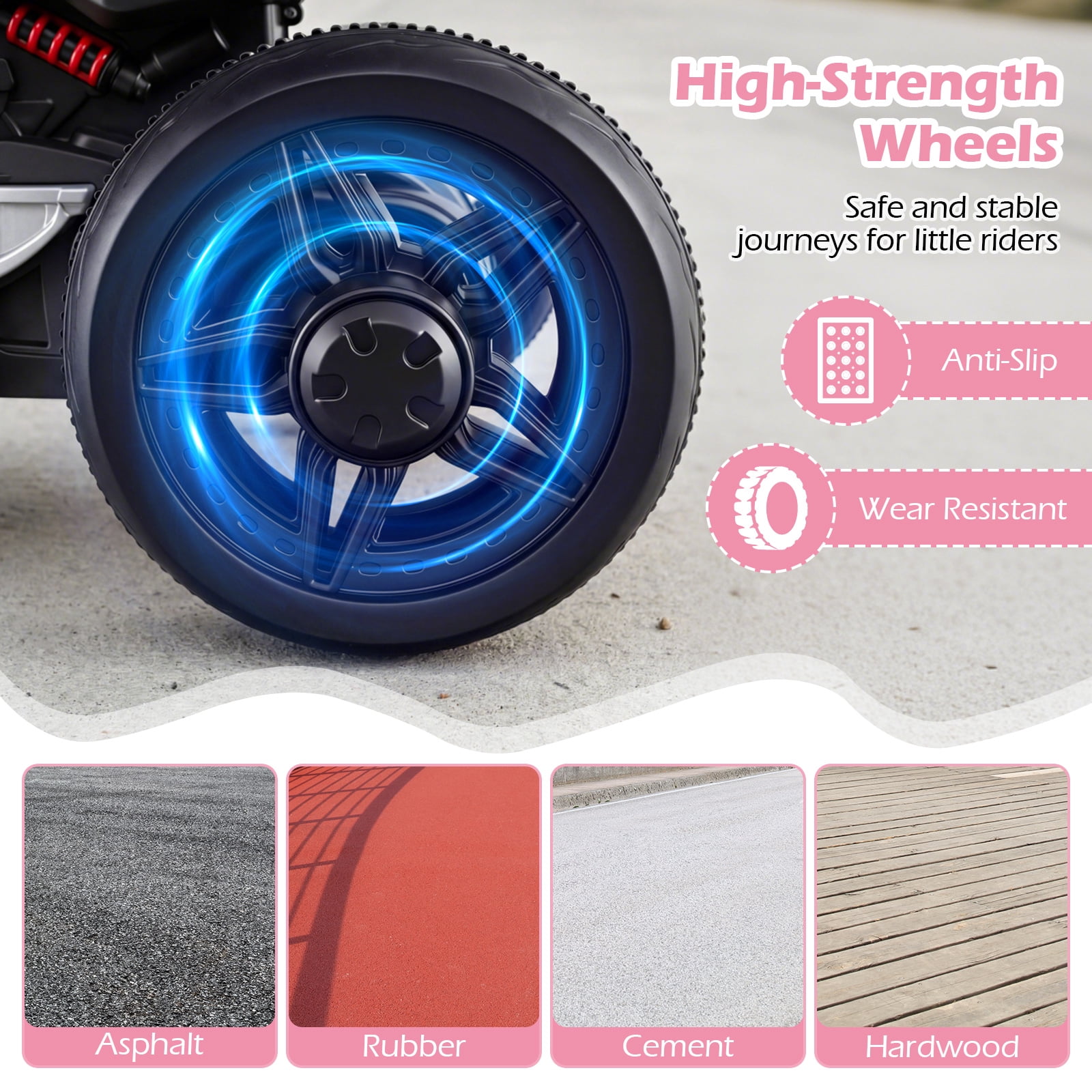 Costway 6V Kids Motorcycle with Song,Story,LED Headlights,Accelerator Pedal & 3 Wheels, Pink & Black