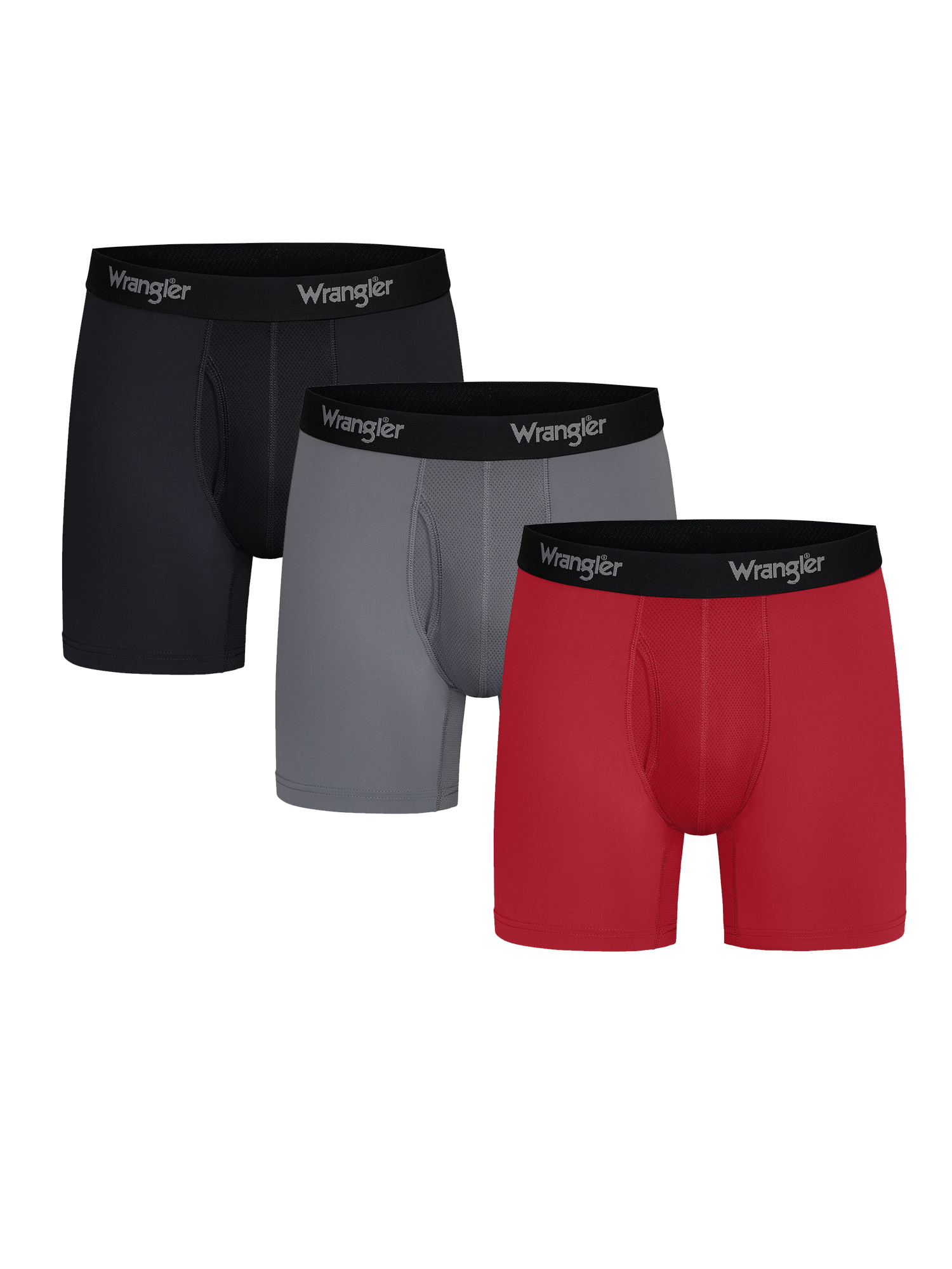 Wrangler Cool Carpenter 6" Boxer Briefs Men's Underwear, Small, Black/Charcoal/Salsa, 3-Pack
