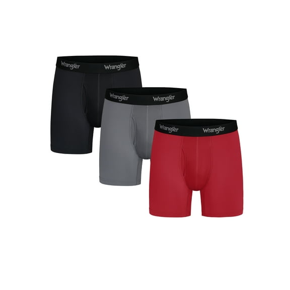 Wrangler Cool Carpenter 6" Boxer Briefs Men's Underwear, Small, Black/Charcoal/Salsa, 3-Pack
