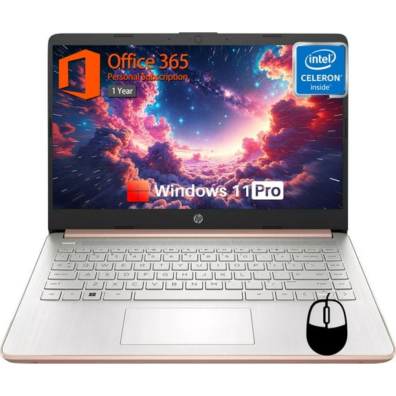 HP 14 inch Laptop Student Business, Intel Celeron N4120, 16 GB RAM, 384 GB Storage(128GB eMMC 256GB MSD), 1-Year Office 365, Intel UHD Graphics, Webcam, Windows 11 Pro, w/Accessories