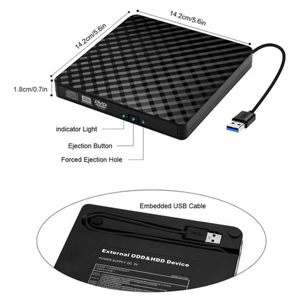 External CD DVD Drive, USB 3.0 and Type-C Portable CD DVD +/-Rw Drive Reader, DVD/CD ROM Burner Rewriter, DVD Drive