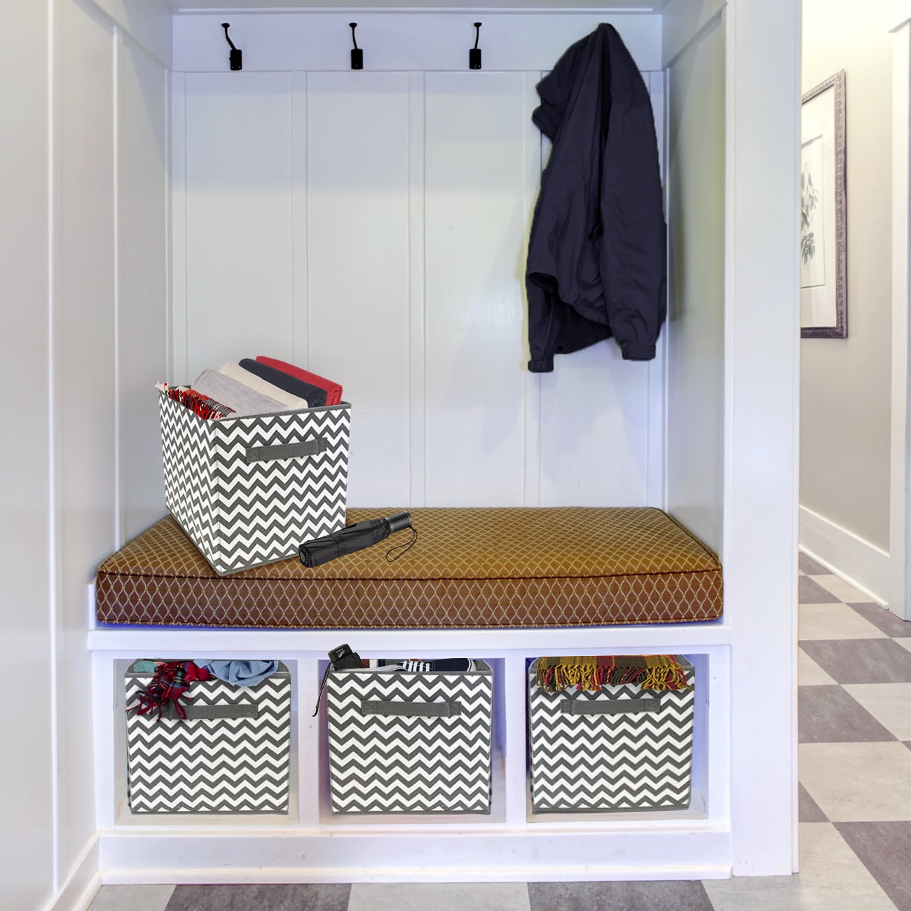 Sorbus Foldable Fabric Cube Storage Basket Bins for Adults and Children (Chevron Gray/White, 6-Pack)