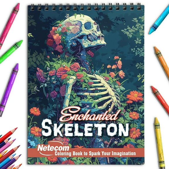 Netecom Enchanted Skeleton Coloring Book for Adults, Spiral Bound, Soft Cover