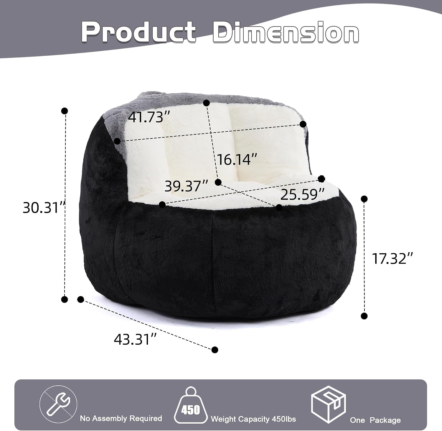 Large Plush Bean Bag Chair, High‑Density Memory Foam Bean Bag Sofa with Non‑Slip Bottom for Adults Kids Teens