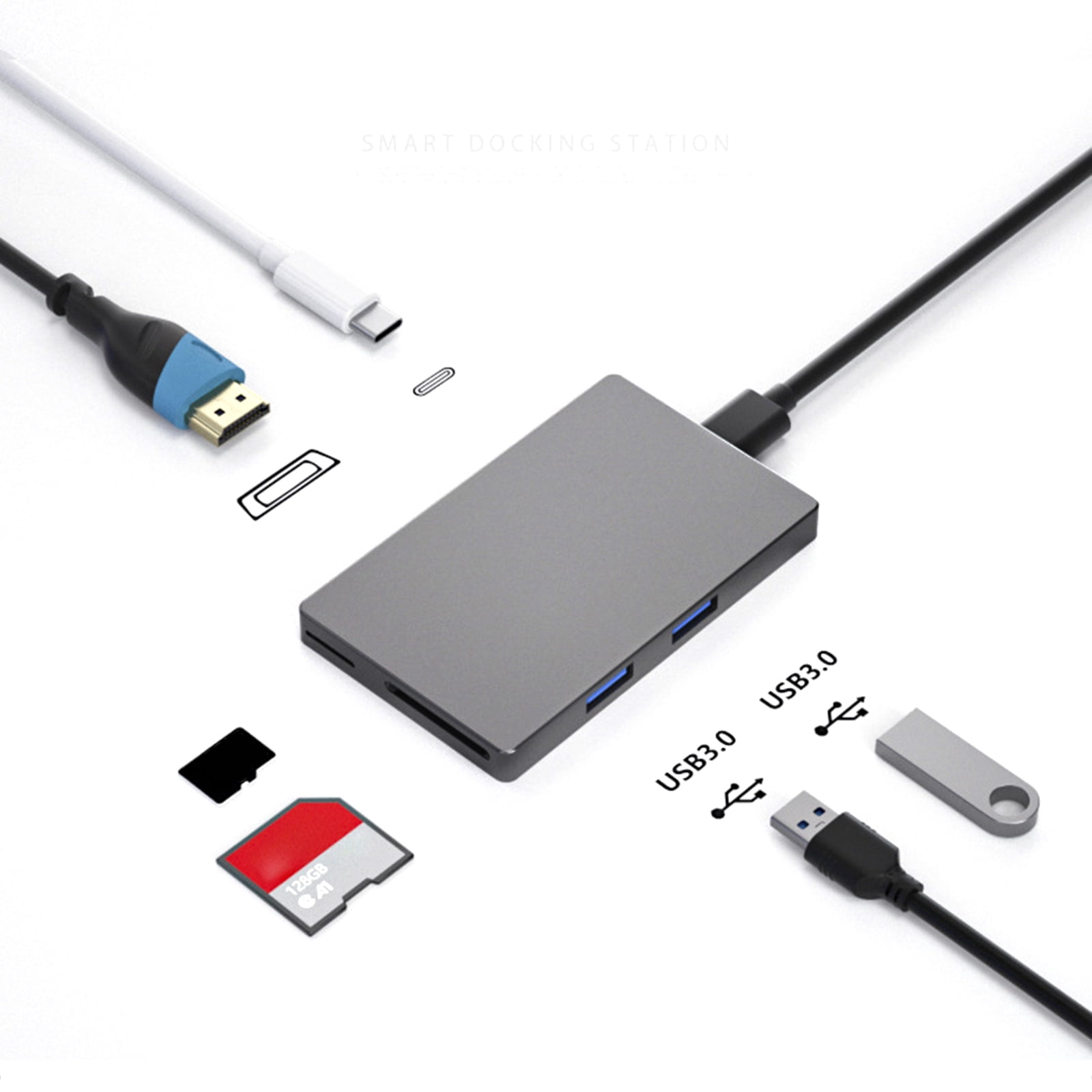 6Port USB C Adapter 4K60hz Video Transfer USB 3.0x2 Data Port Support Card Reader Enhances Connection Fast Charging