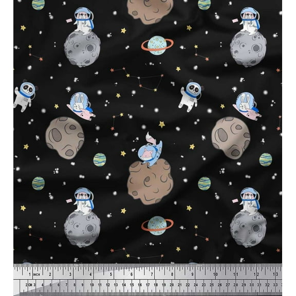 Soimoi Cotton Duck Fabric Astronaut Animals,Star & Planet Galaxy Fabric Prints by Yard 42 Inch Wide