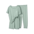 thumbnail image 1 of Odeerbi 3-12 Años Niñas Pijamas de Seda de Hielo Ropa de Dormir de Verano de Manga Corta Conjuntos de Pijama de Dos Piezas, 1 of 4