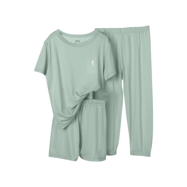 Odeerbi 3-12 Años Niñas Pijamas de Seda de Hielo Ropa de Dormir de Verano de Manga Corta Conjuntos de Pijama de Dos Piezas