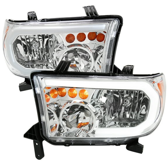 LED Tube Factory Style Headlights with LED Turn Signal (Chrome Housing/Clear Lens) Made for and Compatible with 2007-2013 Toyota Tundra/2008-2017 Sequoia
