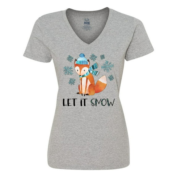 Inktastic Let it Snow Cute Orange Fox in Hat and Scarf Women's V-Neck T-Shirt