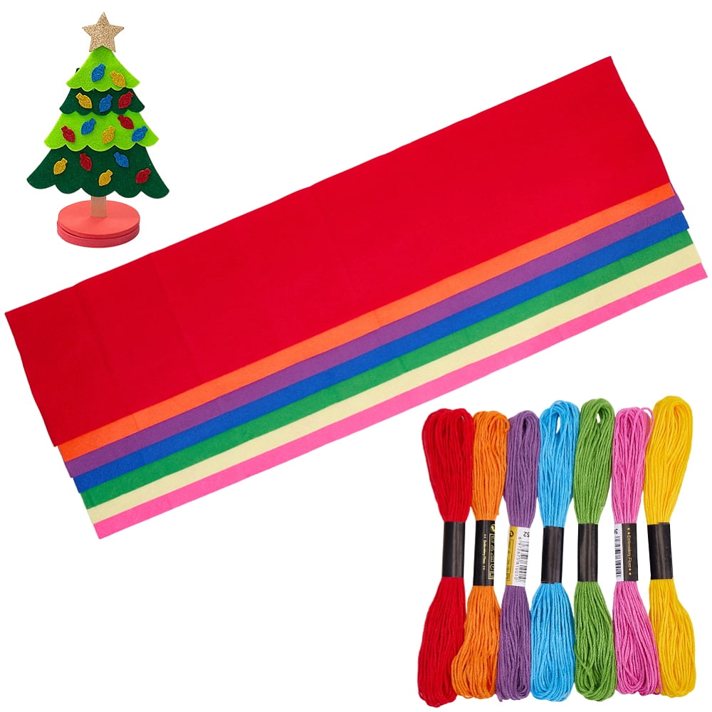7Pcs 7 Colors Non-woven Felt Fabric DIY for Craft DIY Mat Stuffed with Toys with 7 Skeins Cotton Sewing Thread Mixed Color 92x20x0.14cm