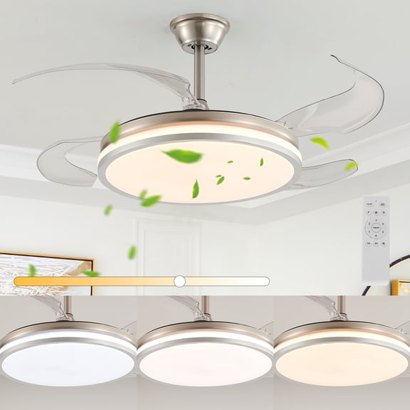 Jopath 42" LED Ceiling Fan with Light and Remote Control, Retractable Blades Adjustable 6 Speed Silent Operation DC Motor for Living Room, Bedroom, Dining Room