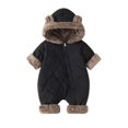 thumbnail image 2 of Sentuca Baby Bodysuits Winter Hooded Puffer Romper Ears Snowsuit Cute Solid Color Warm Fleece Zipper Boys Girls Hoodie Rompers Black 6-12M, 2 of 8