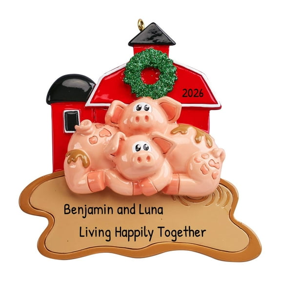 Ornaments by Elves Personalized Farm Animals Ornament Christmas Pigs with Wreath Decor 2024 .25 lbs