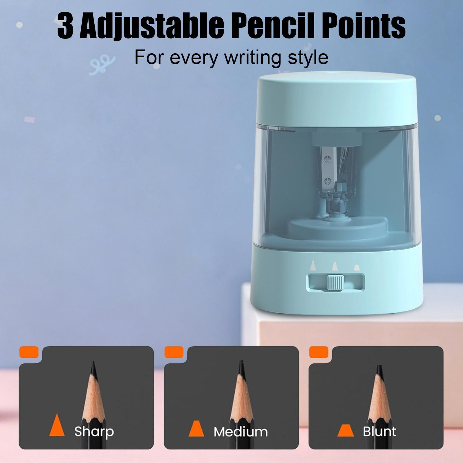 Roiihwy Electric Pencil Sharpener, Adjustable Pencil Tip Thickness, USB Power Supply in Classroom/Office/Home, Blue