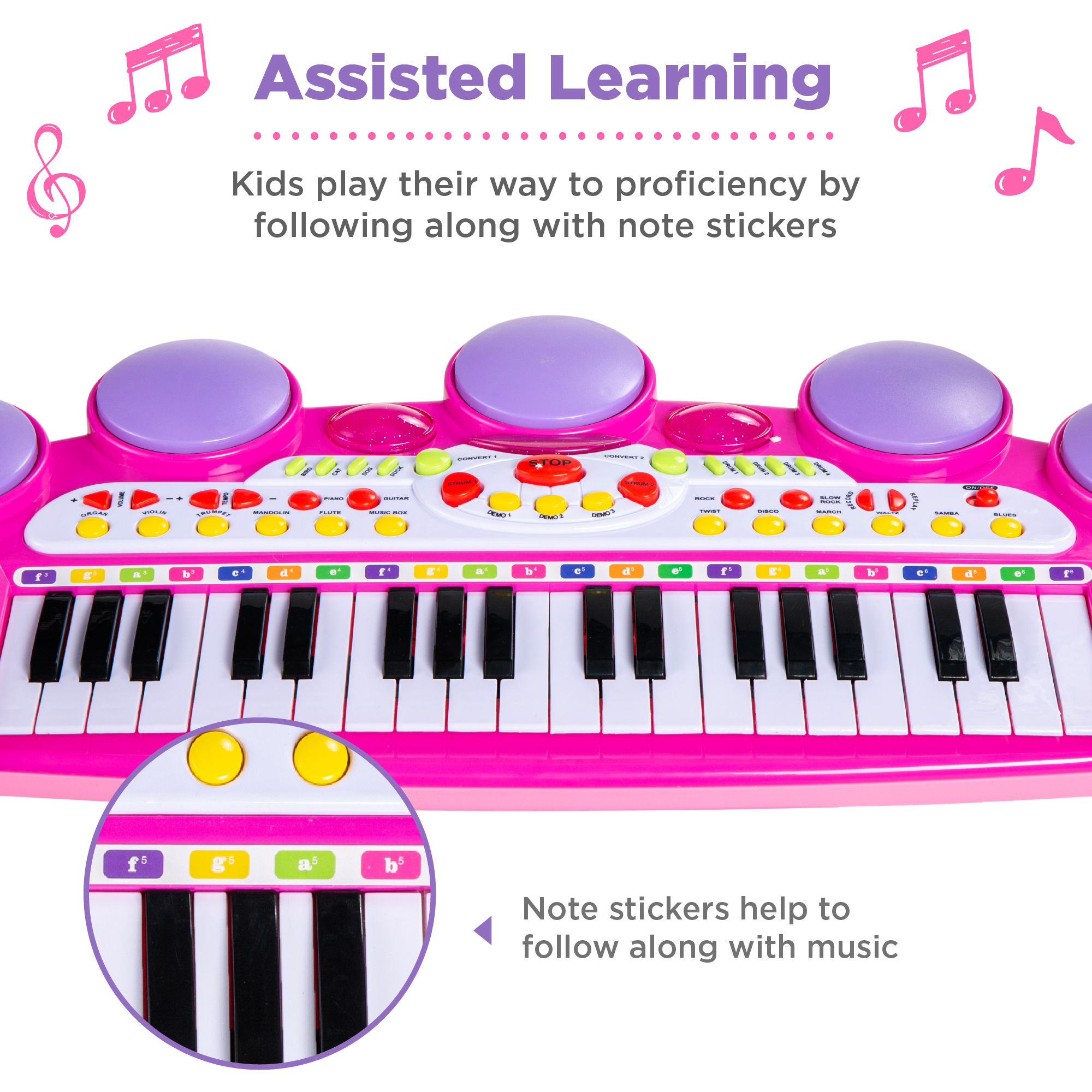 Best Choice Products 37-Key Kids Electronic Piano Keyboard w/ Multiple Sounds, Lights Microphone, Stool - Pink - image 4 of 7