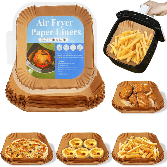 Juyafio Air Fryer Liners Square,100 Pcs 7.9 inch Non-stick and Waterproof Disposable Parchment Paper for Frying,Baking,Cooking,Roasting