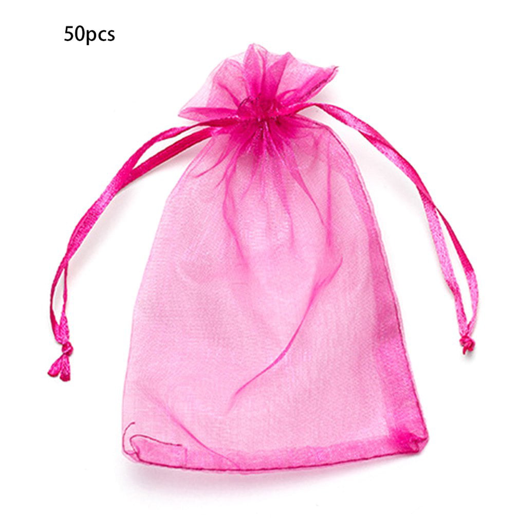 50pcs Sweet Rose Round Sheer Organza Wedding Party Favor Gift Candy Pouch Bags 