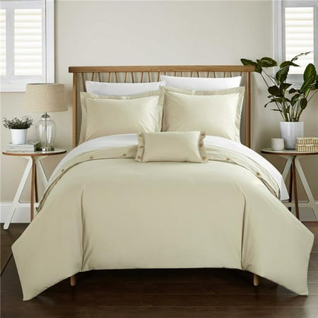 Beige Crackle Finish - Chic Home DS4863-BIB-US 8 Piece Derick 200 Thread Count Combed Finish Twill Weave Decorative Button Closure Detail Queen Bed in a Bag Duvet Set, Beige with Sheet Set