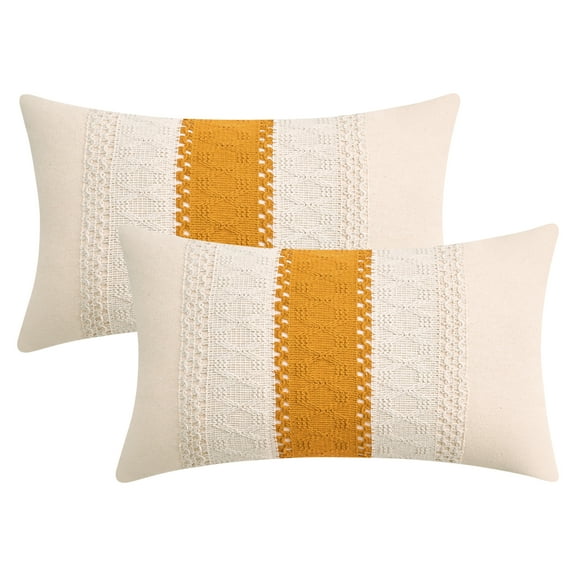 Unique Bargains 2Pcs Geometry Weave Throw Pillow Covers for Sofa Yellow 12" x 20"