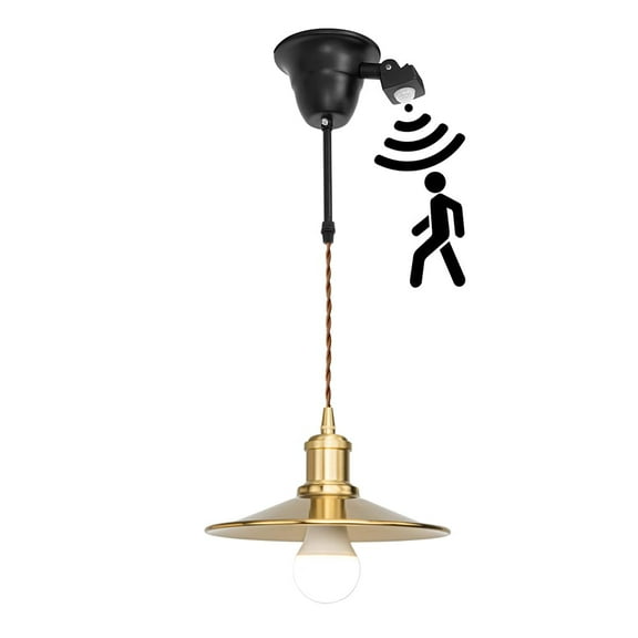 KAYYELAMP Motion-Activated H-Type Track Light 1.9Ft Adjustable Cord Brass Base and Shade Minimalist Pendant for Farmhouse Home Store(No Bulb, Track)