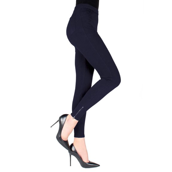 MeMoi Women's Zipper Ankle Jean Leggings - Womens - Female (Large/X-Large, Dark Navy)
