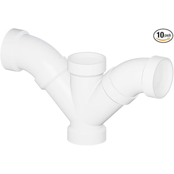 2 in. PVC DWV Double Combination Wye & 1/8 Bend 45° Elbow Hub, White PVC Drain, Waste & Vent Fitting, (10 Pack)