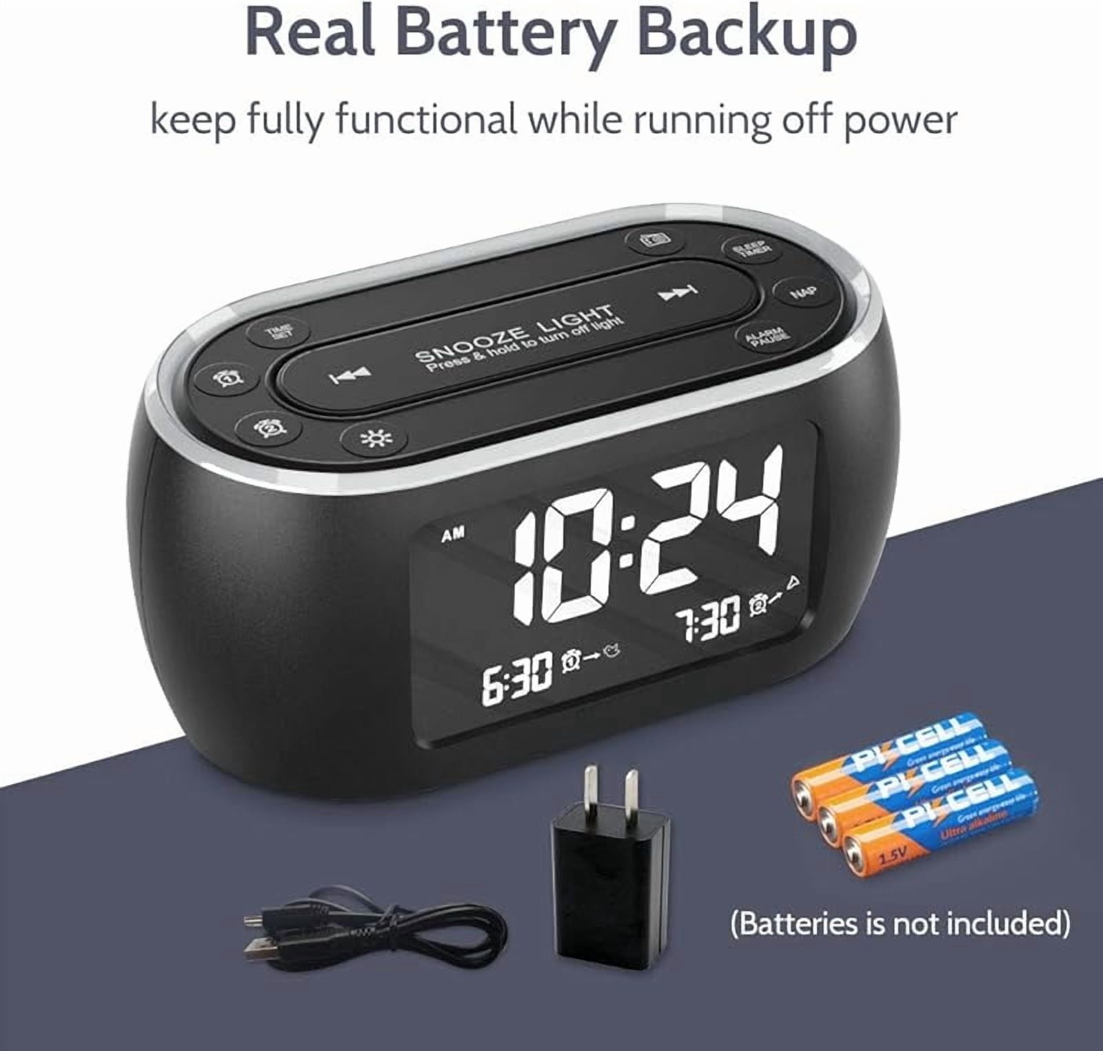 Glow Small Alarm Clock Radio for Bedrooms with 7 Color Night Light, Dual Alarm, Dimmer, USB Charger, Battery Backup, Nap Timer, FM Radio with Auto-Off Timer for Bedside