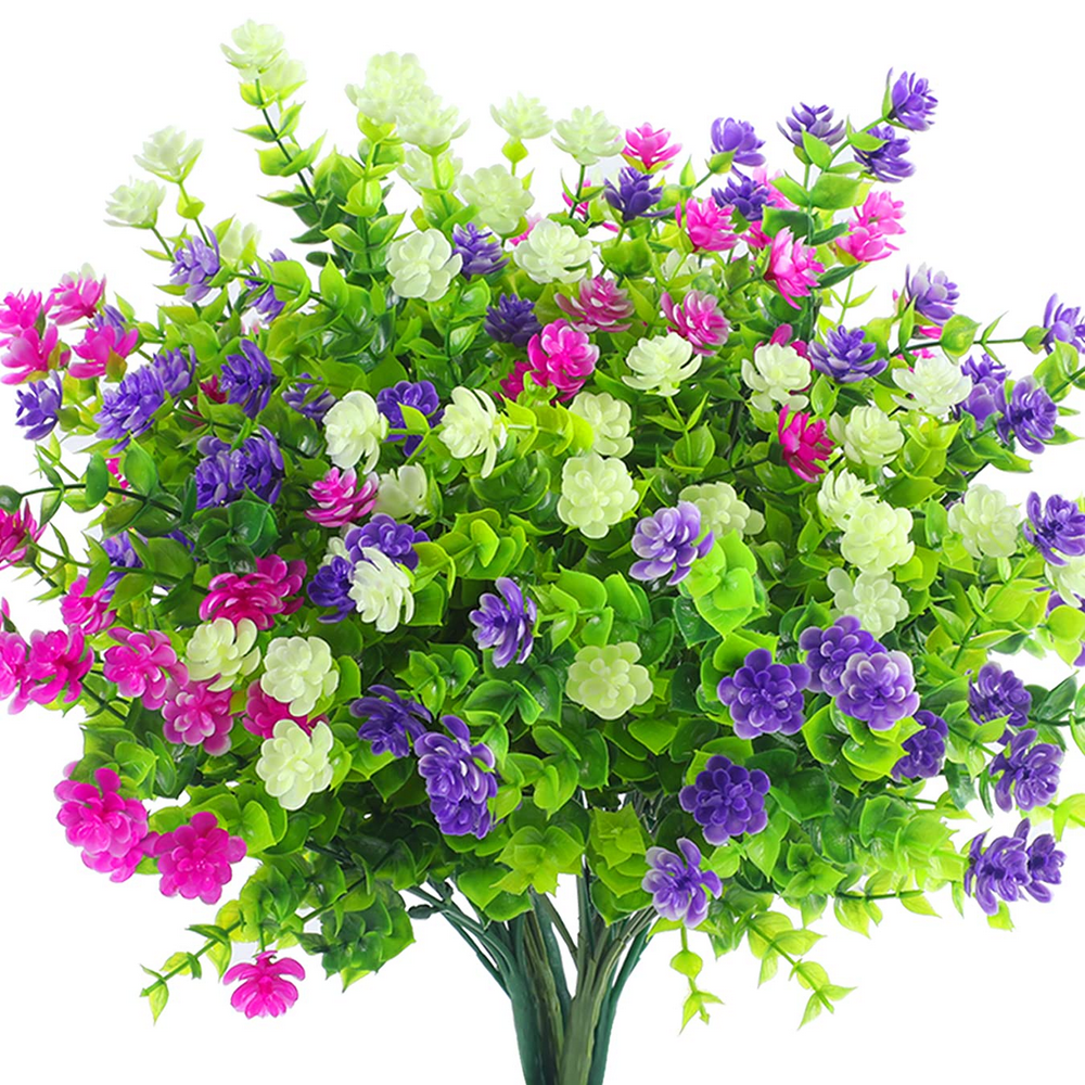 Artificial Flowers For Outdoor UV Resistant 8 Bundles, Plastic Fake