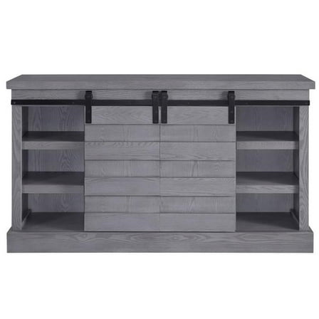 Bowery Hill Modern TV Stand with Fireplace in Gray Oak