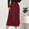 thumbnail image 2 of High Waist, Single-Breasted, Soft & Stylish A-Line Casual Wear for Women, Size XL Red Wine-colored Midi Skirt, 2 of 6