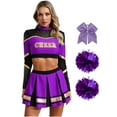 thumbnail image 6 of iiniim Womens Cheerleading Costume Long Sleeve Crop Top with Mini Pleated Skirt and Accessories Purple L, 6 of 6