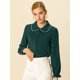 thumbnail image 3 of Blusa De Manga Larga Con Cuello Peter Pan Y Volantes Para Mujer Verde negruzco XS, 3 of 6