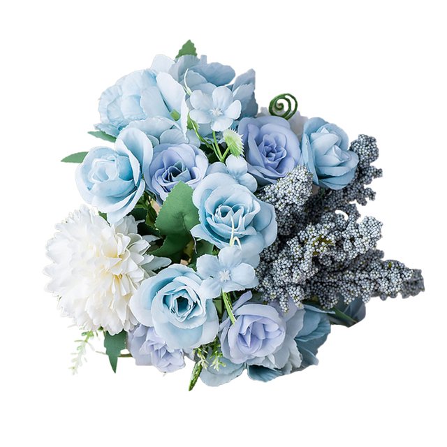 Worallymy Flor Artificial Decorativa para el Hogar Flor Falsa Banquete de Boda Ramo de Tela de Seda de Plástico Azul Worallymy JD735806775