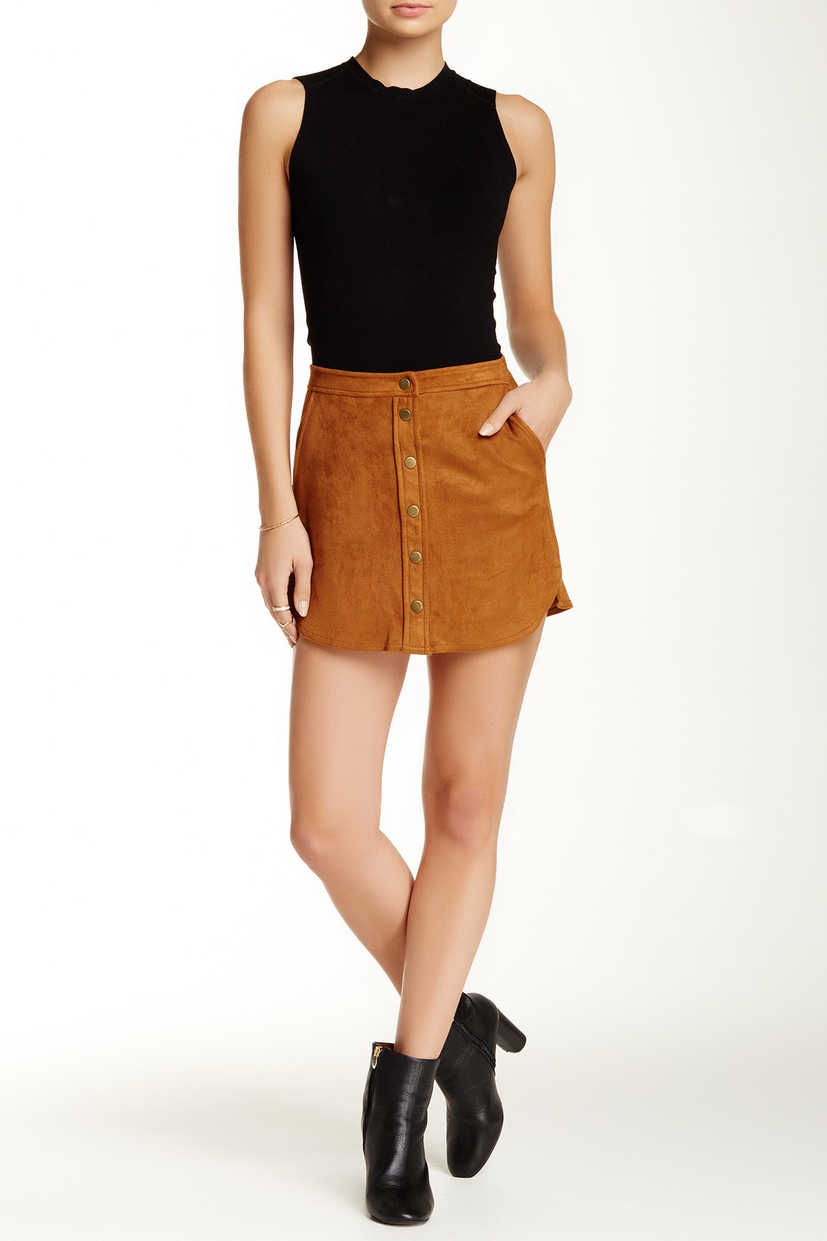 Jolt NEW Brown Size 9 Junior Faux Suede Button Down Stretch Knit