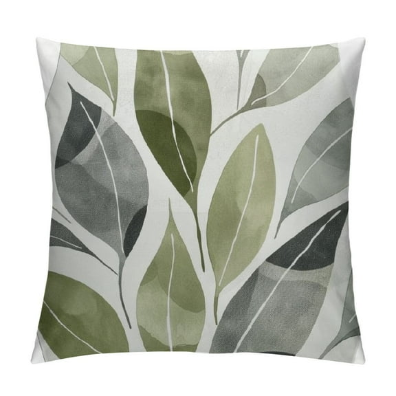 Creowell Sage Green Leaf Throw Pillow Cover Spring White and Green Cushion Pillow Case Square Watercolor Eucalyptus Pillowcase for Summer Party Bed Sofa Home Car Bedroom Outdoor