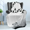 thumbnail image 4 of Mountains Soft Flannel Fleece Throw Blanket, Monochrome Silhouette of Flying Geese in Greyscale Landscape Background, Cozy Plush for Indoor and Outdoor Use, 50" x 60", Black White Grey, by Ambesonne, 4 of 5