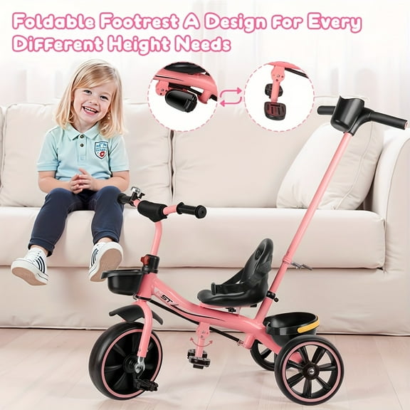 Stable Triangle Structure Tricycle for 3-Year-Olds - Pink Bike with Parent Push Handle, Backrest & Safety Belt, 3-Wheel Design for Boys&Girls,Perfect Birthday Gift for Kids, Tricycle,Kids Riding Toy
