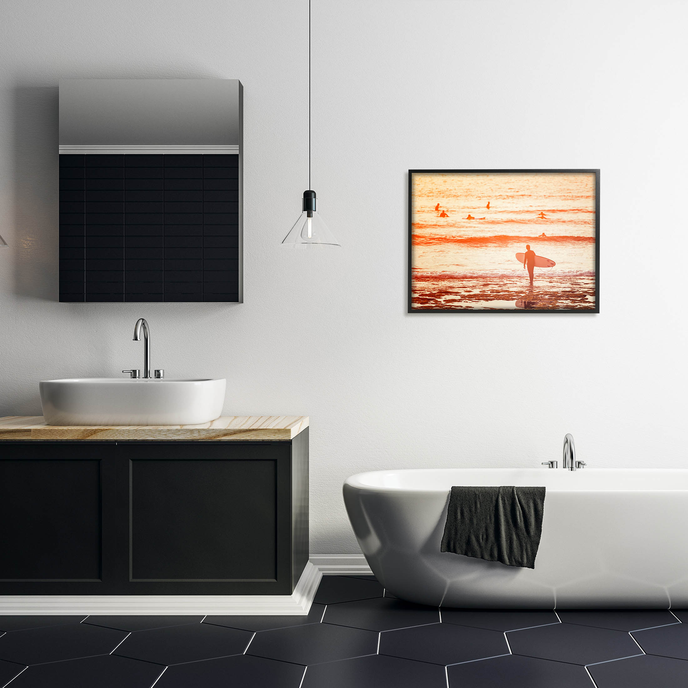 Stupell Industries Surfing Sunset Beach Shore Photograph Black Framed Art Print Wall Art, Design by Igor Vitomirov
