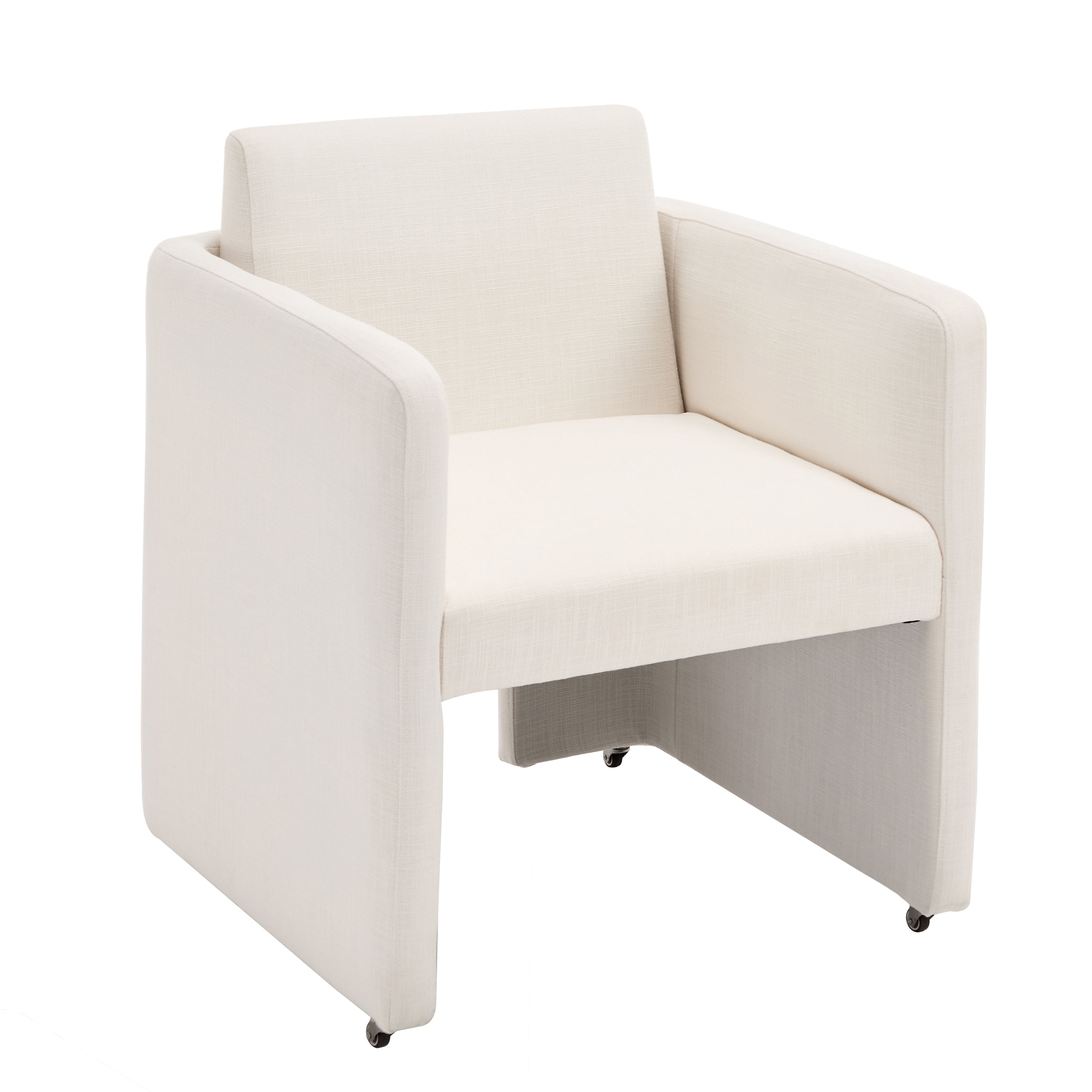 Barrel Dining Chair with Linen Fabric and Arms, Upholstered Accent Chair and Side Seating for Living Room Home Office Reception, Linen Cream