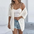 thumbnail image 6 of FAIWAD Short Sleeve Cardigan for Women Hollow Out Crochet Solid Color Boho Cardigans Lightweight Open Front Outwear, 6 of 9
