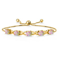 Gem Stone King 18K Yellow Gold Plated Silver Simulated Pink Opal Bracelet for Women (3.15 Cttw, Gemstone October Birthstone, Oval Cabochon 7X5MM, Fully Adjustable up to 9 inches)