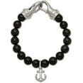 thumbnail image 2 of Chisel Stainless Steel Brushed Anchor Black Agate Beaded Bracelet - 8", 2 of 6