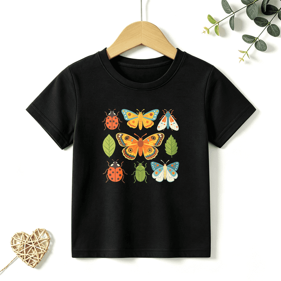 Girls Graphic Tees Butterfly Ladybug Kids T Shirt Nature Insects 100% Cotton Short Sleeve Soft Tops 4-13Y