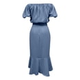 thumbnail image 5 of XIAOCHA Womens Summer Ruched Midi Dress Solid Off Shoulder Puff Sleeve Night Out Dresses, 5 of 5
