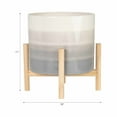 thumbnail image 5 of Ceramic Planter with Stand - Modern Ombre Design - Pot with Natural Pine Wood Stand - Stylish Indoor Outdoor Plant Holder for Home or Garden Decor - Decorative Flower Pot - 11" Ivory & Beige, 5 of 14