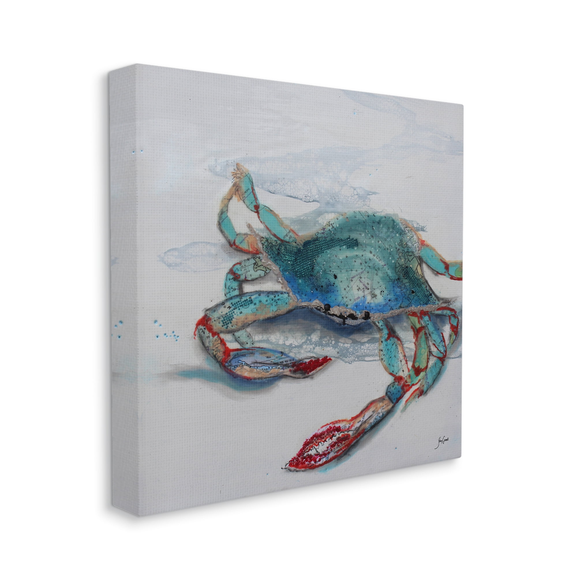 Stupell Industries Blue Crab Abstract Patterns Animals & Insects Painting Gallery Wrapped Canvas Print Wall Art, 17 x 17
